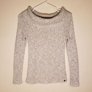 Hollister Small Knit Off The Shoulder Sweater Grey